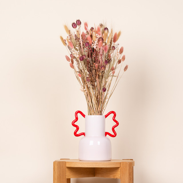 Keramikvase BLUME2000 mit gezackten Henkeln in Pink und Rot, Höhe: 22 cm, Breite: 14 cm, Tiefe: 14 cm - Bild 1