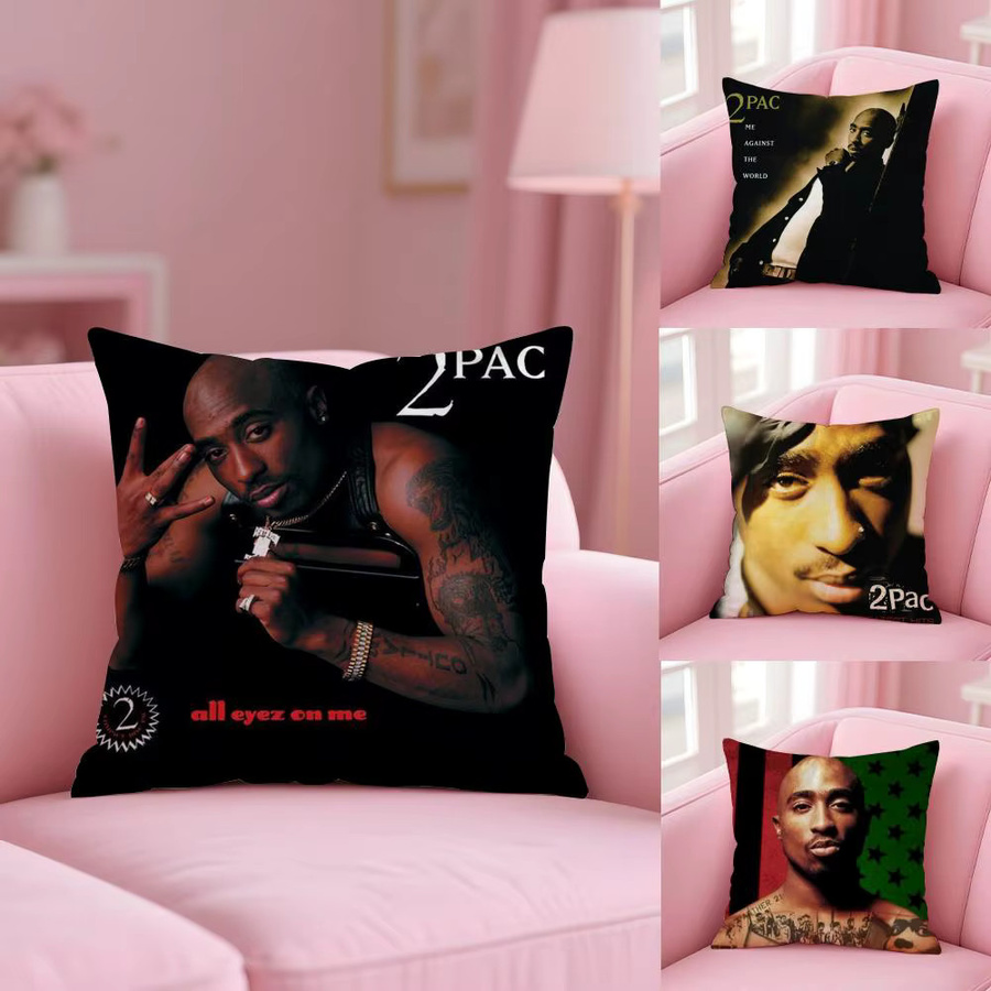 2P-PAC Tupac S-Shakur Kissenbezug aus Plüschstoff, schwarz und mehrfarbig, quadratisch, B/T/H: 30 x 30 x 30 cm - Bild 4