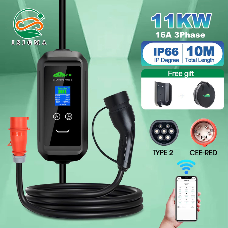 ISIGMA Tragbares EV-Ladegerät 11KW Typ 2 mit WLAN-Steuerung via Tuya App, Schwarz, 10m Stromkabel - Bild 3