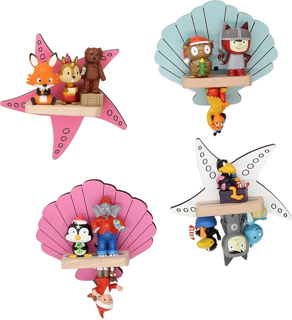BOARTI Kinderregal Muschel aus Holz als Wandregal für Toniebox und Tonie Figuren mit Magneteinsätzen, H x B x T: 31 x 34 x 19 cm - Bild 1