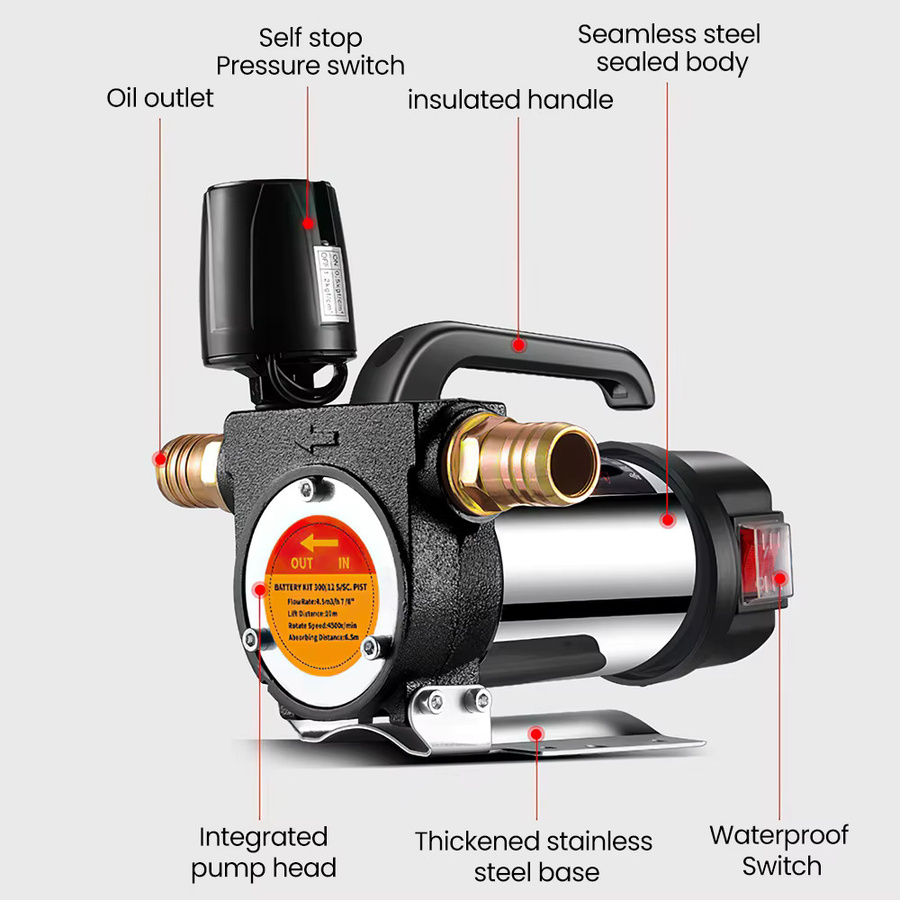 GECOFEER Kraftstoffpumpe für Diesel 990W, 12V/220V elektrische selbstansaugende Ölpumpe mit automatischer Abschaltung, Schwarz - Bild 2
