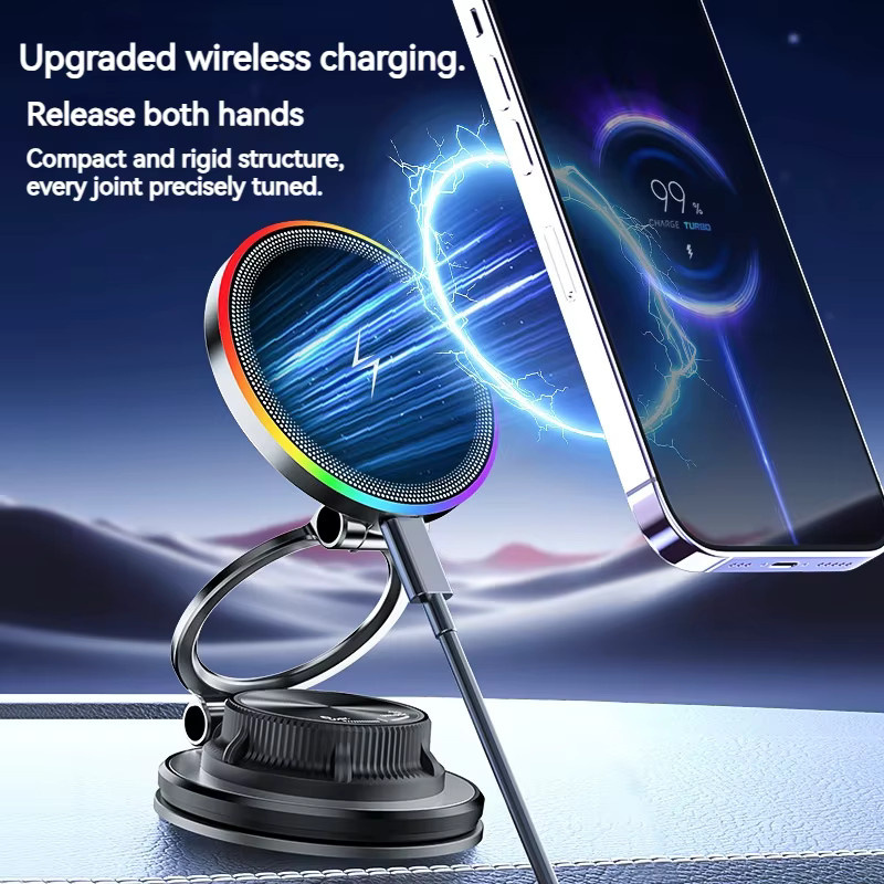 TONGDAYTECH Kabellose 15W Magnetische Ladehalterung mit Vakuum-Saugmagnet und 360 Grad Drehbarkeit in Schwarz für iPhone und Samsung - Bild 2