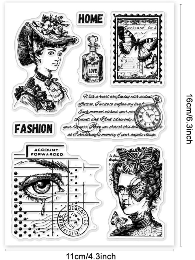 Retro Lady Transparenter Silikonstempel für DIY-Projekte mit Flecken-Hintergrunddesign - Bild 5
