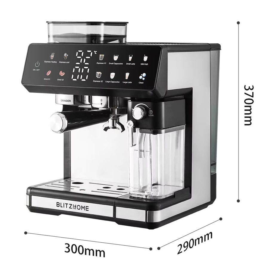 BlitzHome CM5710 All-in-One Espresso-Kaffeemaschine in Schwarz mit integriertem Mahlwerk, Doppelboiler, Heiß- und Kaltbrühfunktion sowie automatischem Milchaufschäumer aus Edelstahl - Bild 5