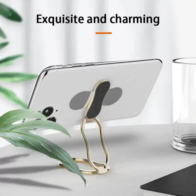 Magnetischer Handy Ring Halter mit Ultra-dünner Falten-Lift-Funktion für Desktop und Schreibtisch, Gold und Silber - Bild 1
