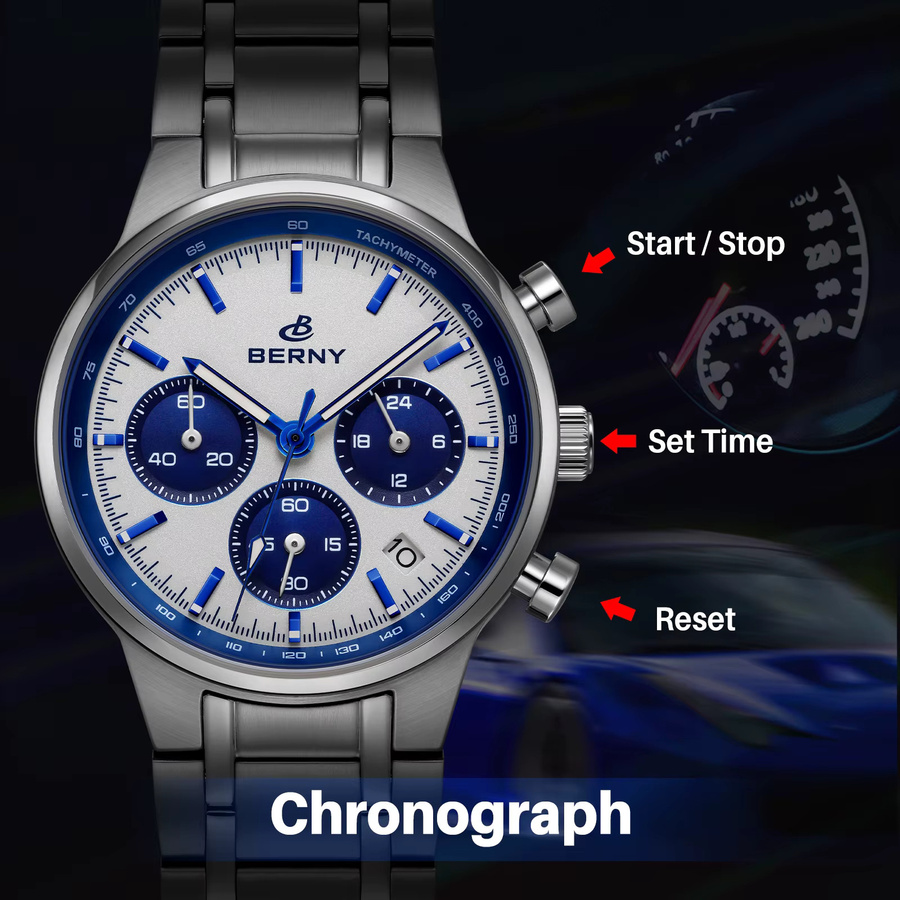 BERNY Chronograph, Quarz, Edelstahl, Schwarz, Herren - Bild 3