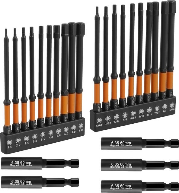 Toorise 21-teiliges Inbusschlüssel-Bohrer-Set aus S2-Stahl in Schwarz mit magnetischen Spitzen und 1/4 Zoll Sechskantschaft, metrisch und imperial - Bild 1