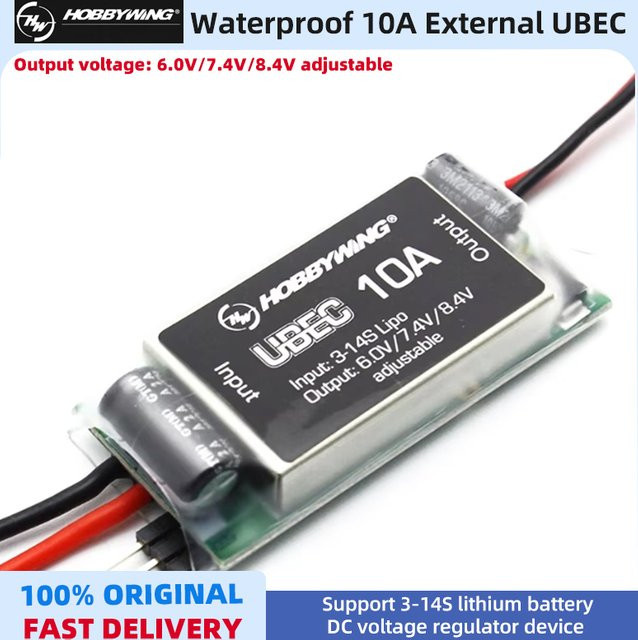 Hobbywing UBEC 10A Spannungsreglermodul Wasserdicht, Einstellbar 6/7,4/8,4V, 3-14S Hochspannung BEC für RC-Modelle, Schwarz - Bild 1