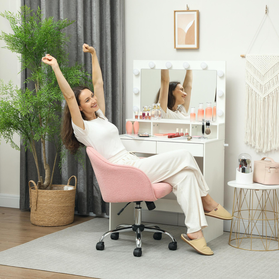 HOMCOM Homeoffice Stuhl in Rosa, Ergonomischer Schreibtischstuhl mit Teddysamtoptik, Höhenverstellbarer Drehstuhl mit Wippfunktion und Rollen für Schlafzimmer und Arbeitszimmer, Aosom - Bild 2
