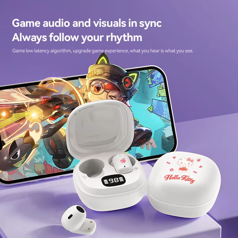Sanrio ET08 True Wireless Bluetooth Kopfhörer mit Digitalanzeige in Weiß oder Lila - Bild 2