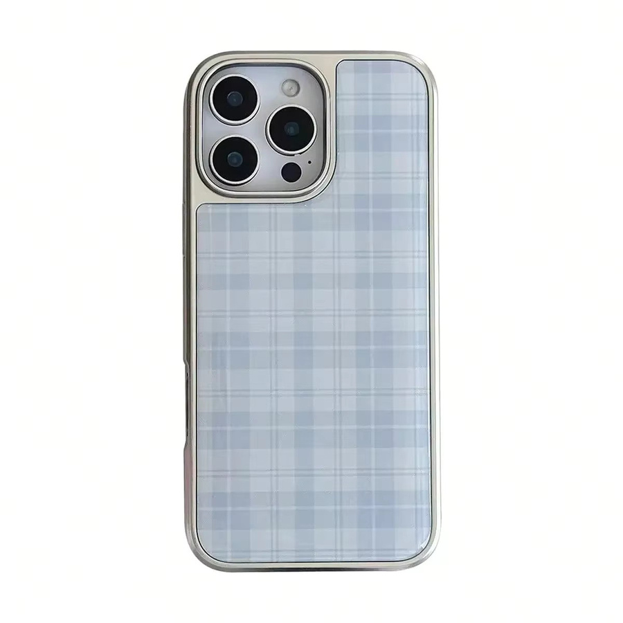 Apple iPhone Handyhülle Retro blauer Himmel Plaid mit Silber Rand aus TPU Anti-Drop für iPhone XR/11/12/13/14/15/16/17 Pro Max - Bild 2