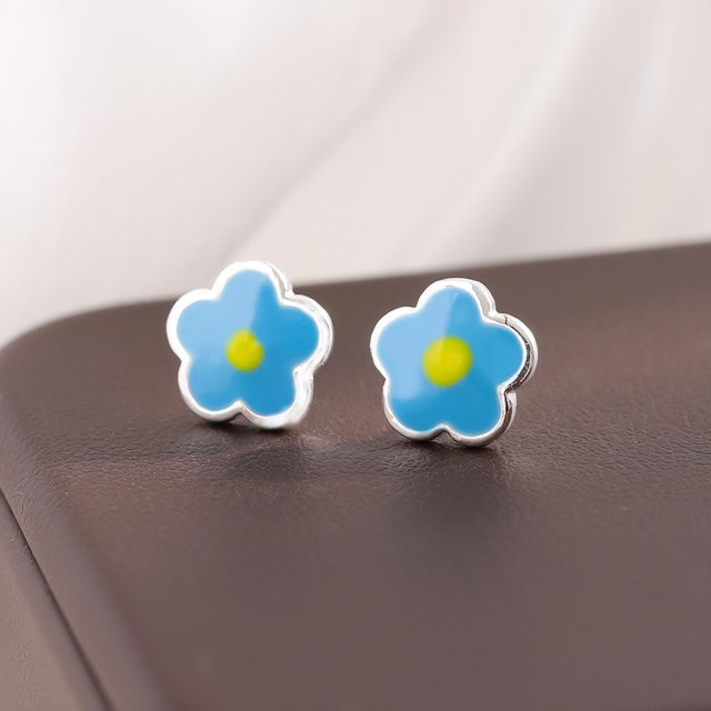 GaGa-Duck Ohrstecker, blaue Blumen, 925 Silber - Bild 1