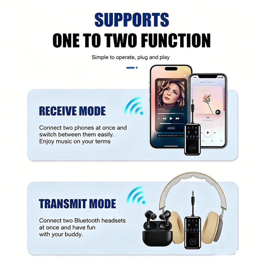 KEBIDUMEI Bluetooth 6.0 Audio-Adapter Dual RX und Dual TX in Schwarz mit 3,5mm AUX HiFi Stereo für PC und TV - Bild 6