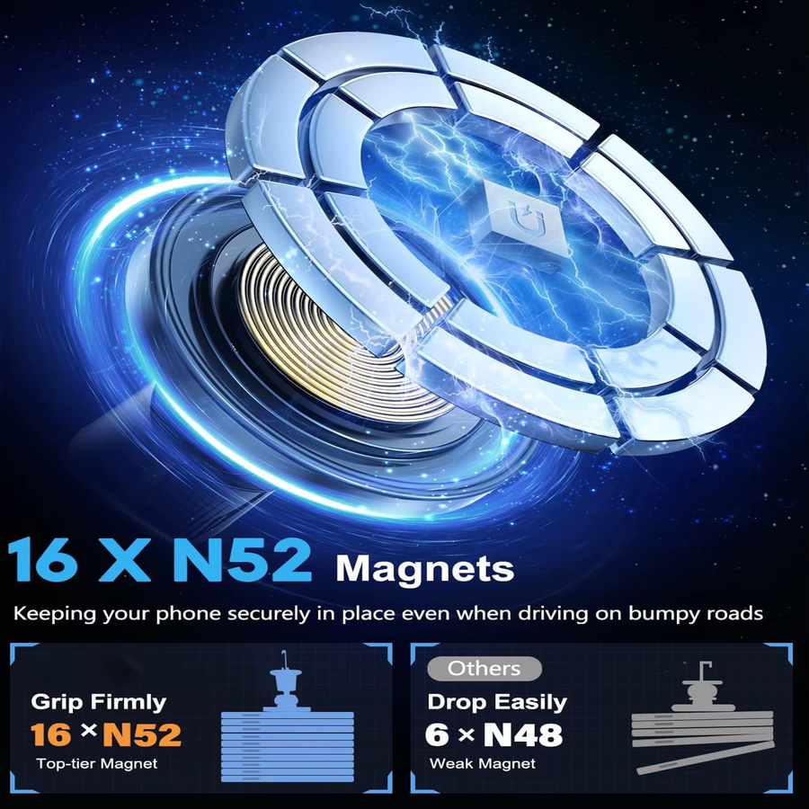 UYUXIO Magnetisches kabelloses Autoladegerät in Schwarz mit 15 W Schnellladefunktion für iPhone 17 16 15 als Handyhalterung für die Lüftungsschlitze - Bild 3