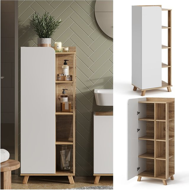Vicco Midischrank Karen Badschrank mit Tür und offenen Fächern, Sonoma Weiß, B/T/H: 50 x 35 x 128 cm - Bild 1