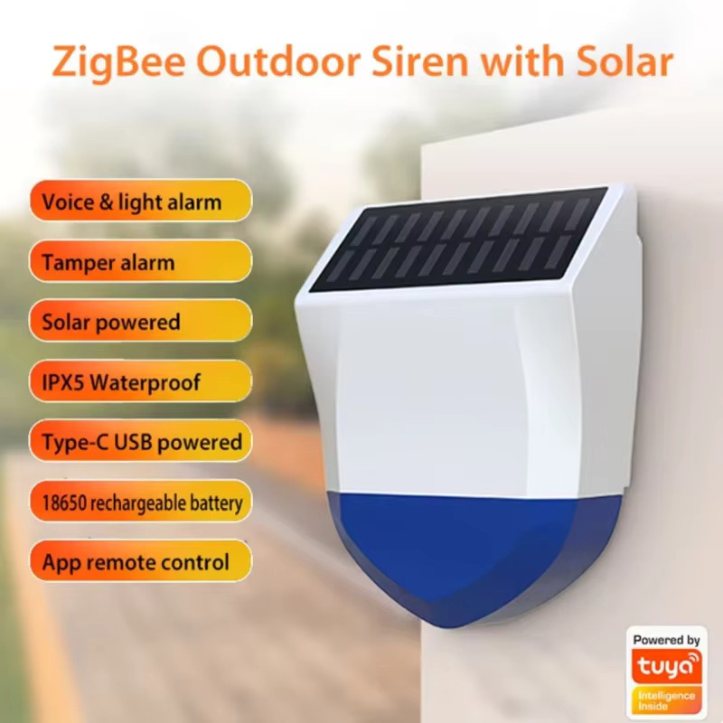 Tuya Smart Zigbee/Wifi Außenalarm mit 95 dB Sirene, wasserdicht IPX5, Solar- und USB-Stromversorgung, Farbe: Weiß - Bild 4