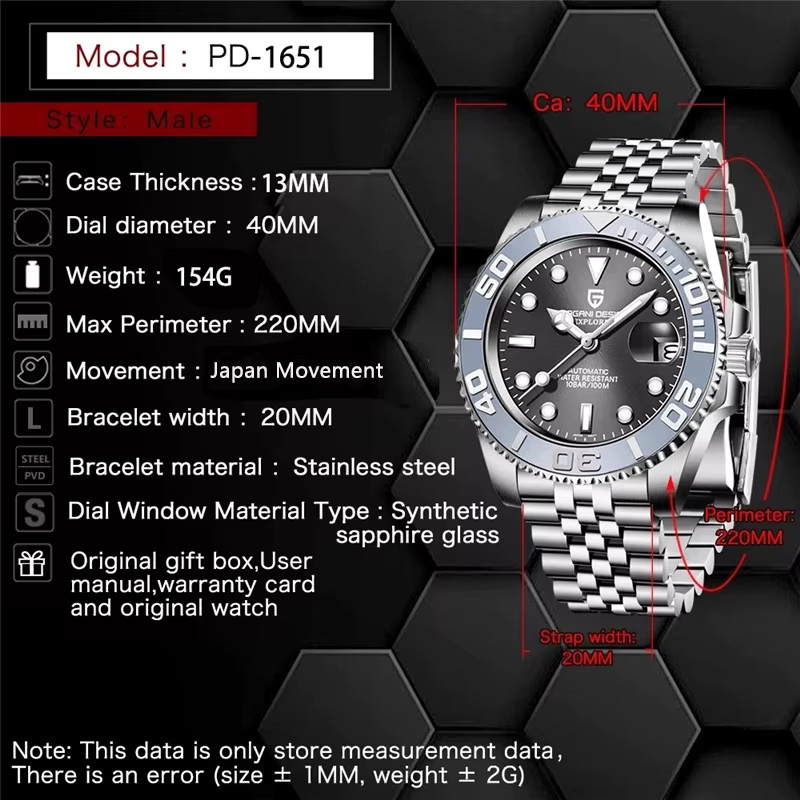 PAGANI DESIGN Automatik-Armbanduhr Edelstahl, 40 mm, Herren - Bild 2