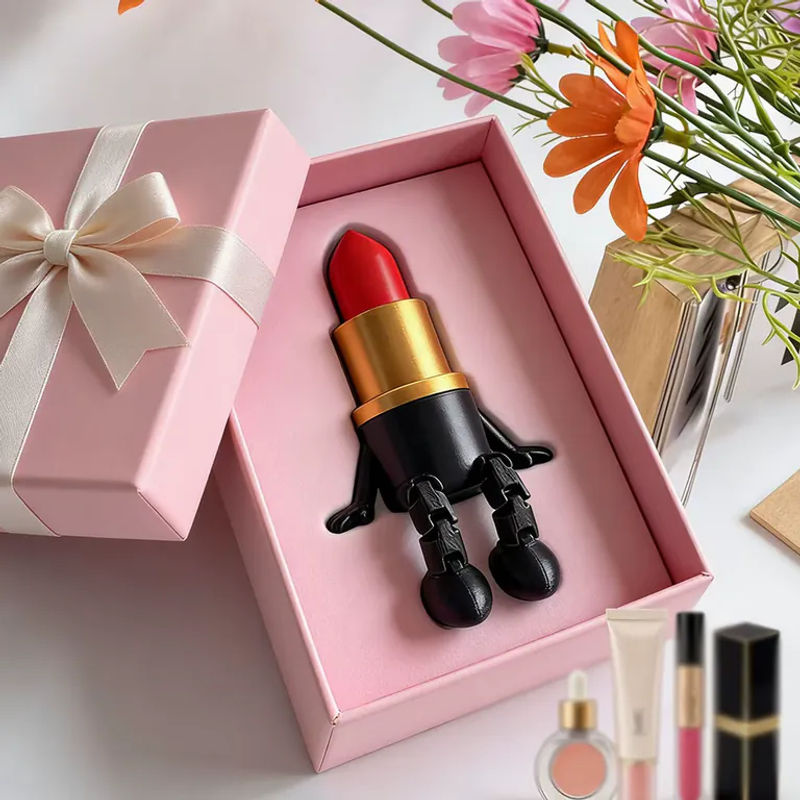 Dekorative 3D-gedruckte Lippenstift-Figur aus Kunststoff in Rot für Zuhause und Büro - Bild 5