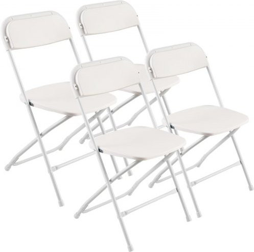 VEVOR 4er Set Klappstühle aus Kunststoff mit robustem Metallgestell, stapelbare Klappstühle für drinnen und draußen, Weiß - Bild 1