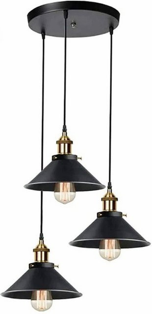 Riserva 3-flammige industrielle Pendelleuchte in Schwarz mit E27 Fassung und Kegelform aus Metall - Bild 1