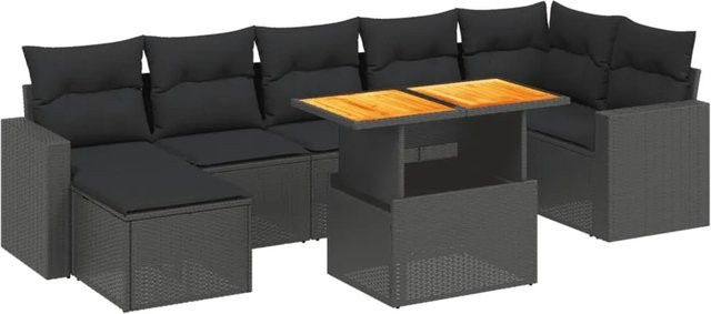 vidaXL 8-teilige Garten-Sofagarnitur aus Poly-Rattan und Akazienholz in Schwarz mit Kissen - Bild 1