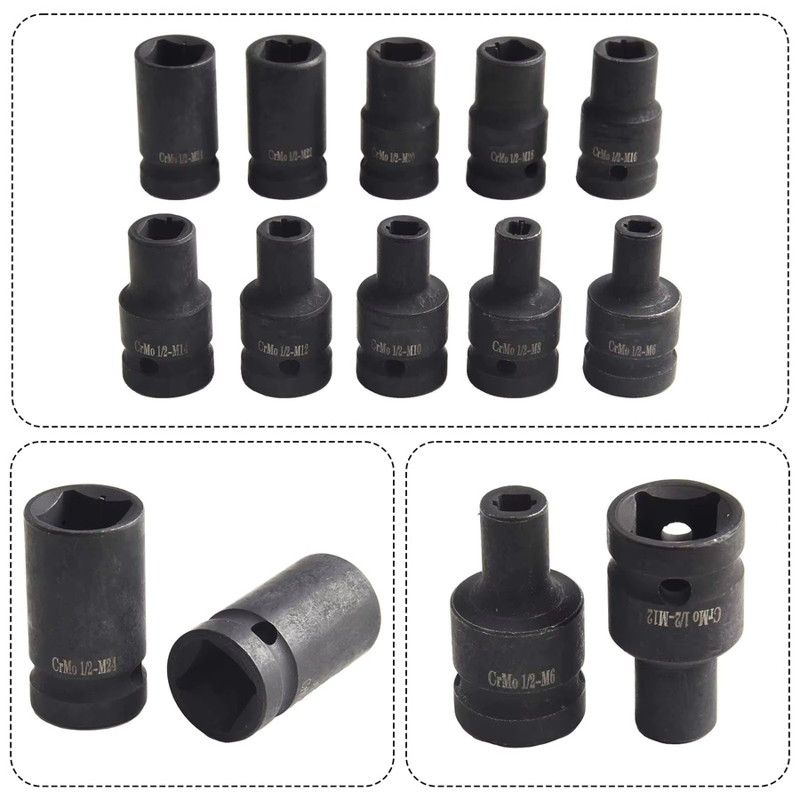 DAZZLEEX Square Schraubendreher-Aufsatz Set, 10 Stück, Schwarz, 2-Zoll-Antrieb für elektrische Schraubendreher, M6-M24 Handwerkzeug-Zubehör - Bild 4