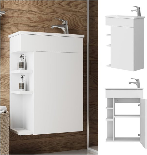 Vicco Badmöbel-Set Amadeo Weiß 2-teilig mit Waschbecken und Waschtischunterschrank - Bild 1