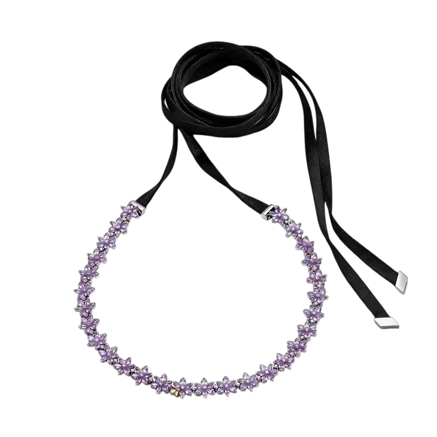 Potdemiel Schmuck-Set, 925 Silber, Diamant, Zirkonia, Lila Eisblüten-Halskette, Armband, Ring - Bild 2