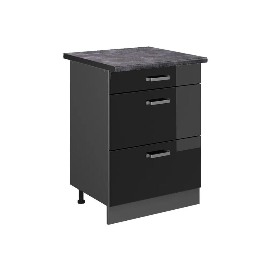 Vicco Küchenunterschrank R-Line in Schwarz Hochglanz und Anthrazit mit Schubladen, Breite: 60 cm, Höhe: 81,6 cm, Tiefe: 60 cm - Bild 2