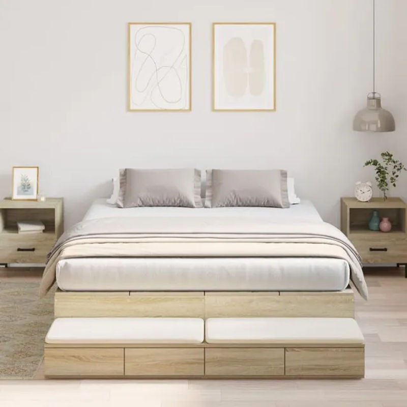 Vidaxl Funktionsbett mit Stauraum und Tür in Sonoma Eiche Natur, Modernes Design, B/H/T: 140 x 226,5 x 31,5 cm - Bild 1