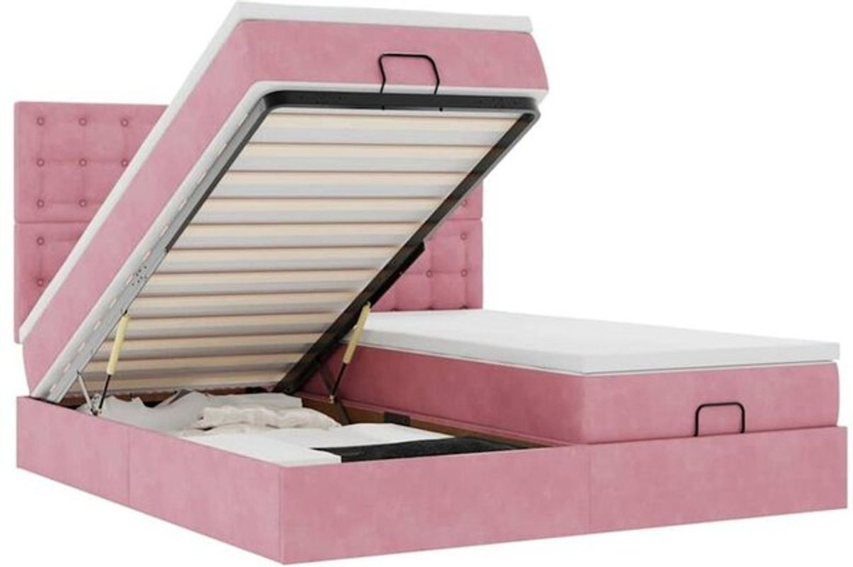 vidaxl Polsterbett Ottoman mit Matratze aus Samt in Rosa und Weiß, B/T/H: 160 x 200 x 118 cm - Bild 1