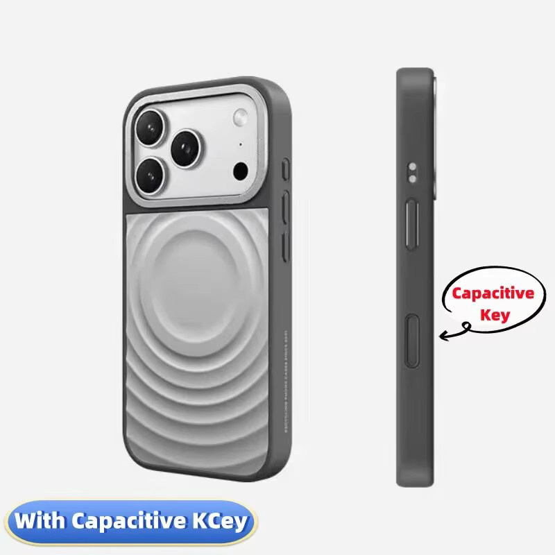 DKFoomky Magnetische Silikon Handyhülle mit Wellenmuster für iPhone 13 14 15 16 17 Pro Max und Pro in Silbergrau, Stoßfest mit kapazitivem Tastenfeld - Bild 4