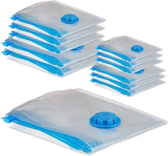 Relaxdays Vakuumbeutel für Kleidung aus Kunststoff, Transparent/Blau, 12er Set - Bild 1