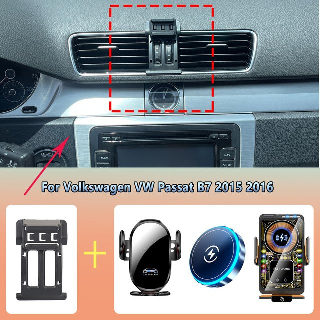 MagSafe Auto Telefonhalterung mit kabellosem Ladegerät für Volkswagen VW Passat B7, Schwarz, Lüftungsschlitz-Halterung - Bild 1