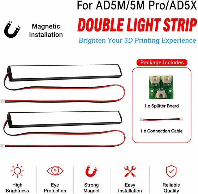 Sirol 24V LED Doppel-Lichtleiste in Schwarz für Flashforge Adventurer 5M, AD5M, AD5M Pro und AD5X 3D-Drucker - Bild 1