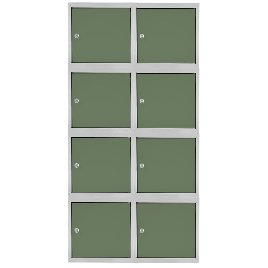 PROREGAL Blocky Schließfachwürfel Set aus 8 Einheiten mit Zylinderschloss und 2 Schlüsseln, Farbe: Lichtgrau/Grün, B/T/H: 40 x 40 x 40 cm - Bild 2