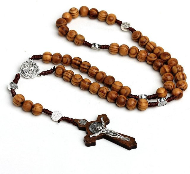 YIRAN Halskette, Holzperlen, Kreuz, Anhänger, brown, Unisex - Bild 1