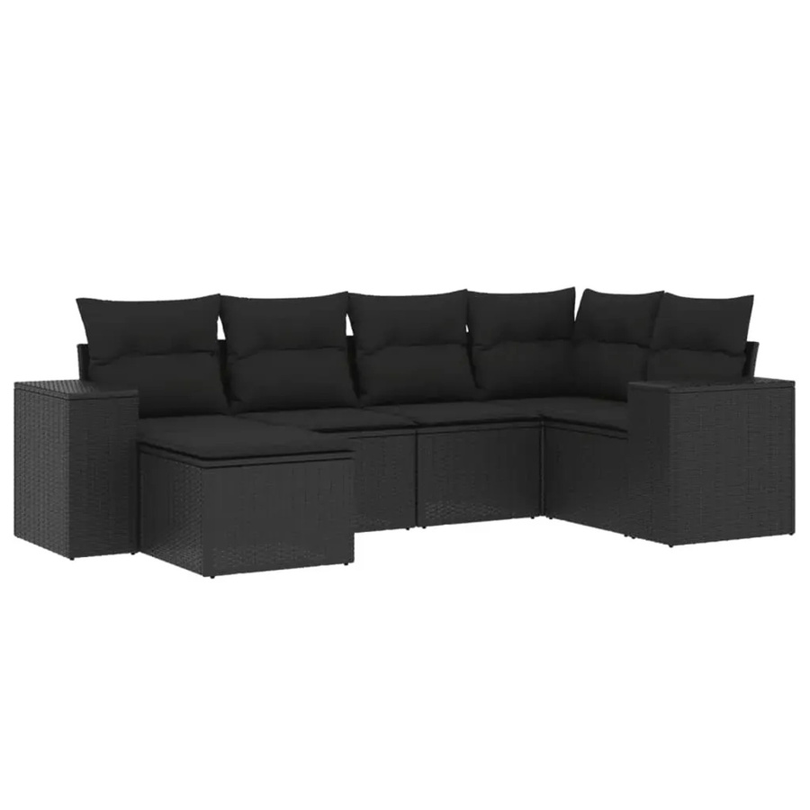 vidaXL 6-teilige Garten-Sofagarnitur aus Poly-Rattan mit Kissen in Schwarz - Bild 2