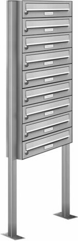 AL Briefkasten-System für 9 Parteien, freistehend, silberfarben, B/H/T: 153,189 x 170,0 x 27,5 cm - Bild 1