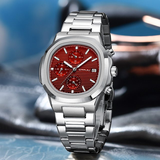 CRRJU Chronograph Armbanduhr, Quarz, Edelstahl, Silber, Herren - Bild 1
