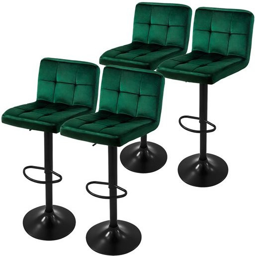 ML-Design Barhocker 4er Set aus grünem Samt mit Rückenlehne, Fußstütze und 360 Grad Drehsitz, höhenverstellbar 63-83 cm - Bild 2