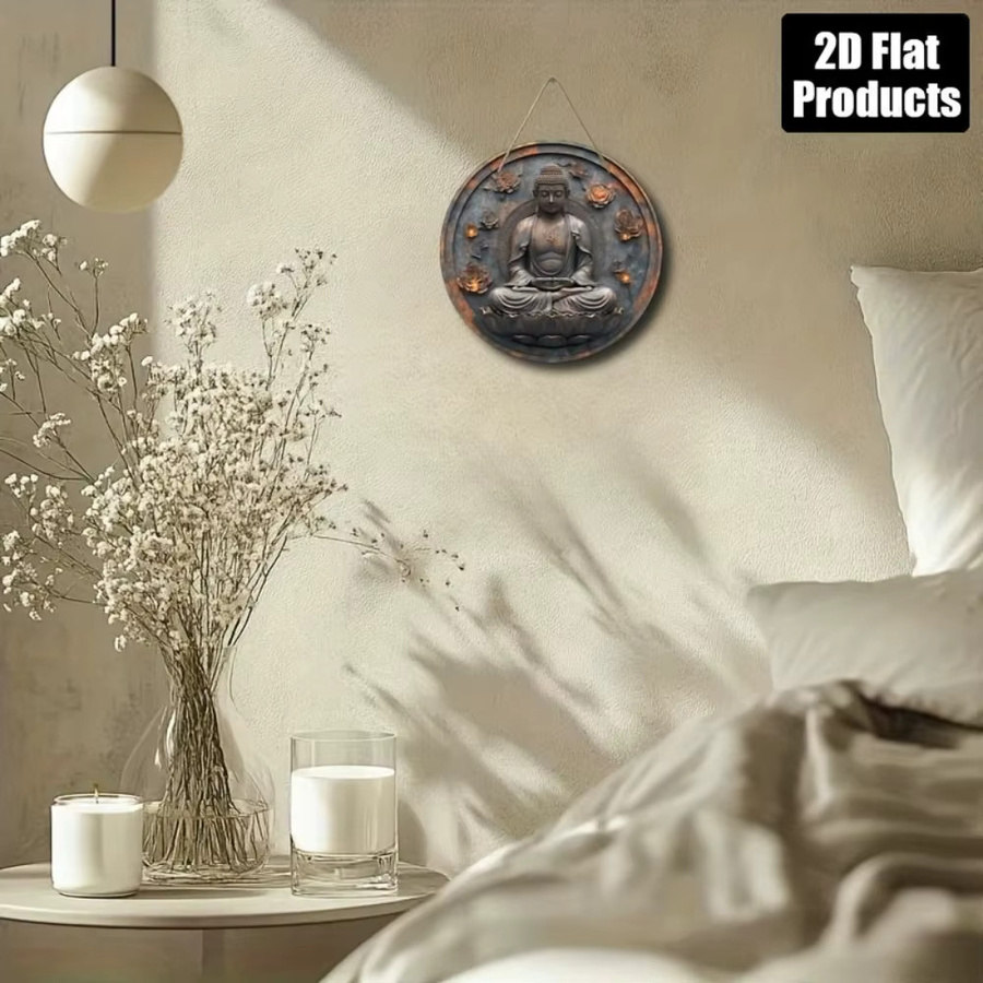 HELLOYOUNG Buddha Metall-Wandkunst 2D-Metallschild im orientalischen Design, B/H: 20,3 x 20,3 cm - Bild 3