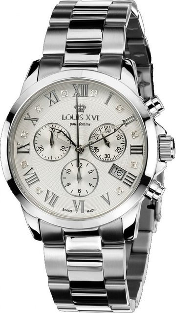LOUIS XVI Chronograph Damenuhr, Edelstahl, Quarz, 38 mm, Weiß - Bild 1