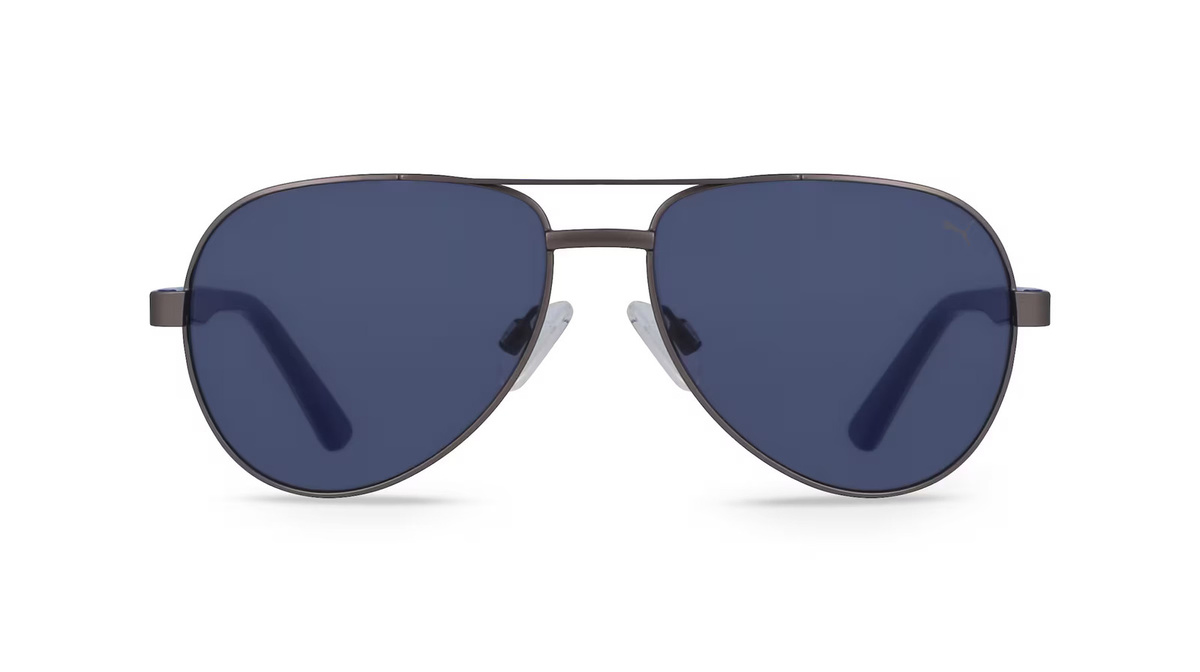 Puma PJ0027S Sonnenbrille, Pilot, Vollrand, Metall, Unisex, Grau, Blau - Bild 1