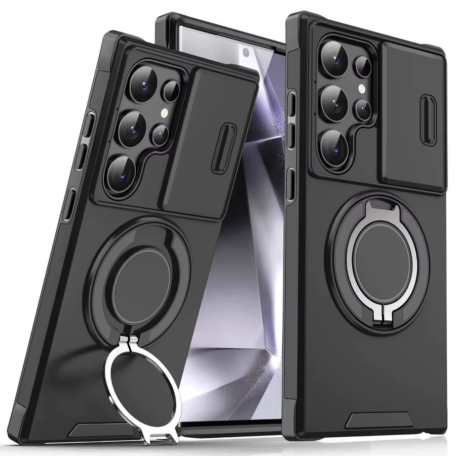 Samsung Magnetische Lanyard-Schutzhülle mit Ständer und Schiebe-Objektivschutz für Galaxy S26 S25 S24 S23 S22 Ultra Plus in Schwarz - Bild 1