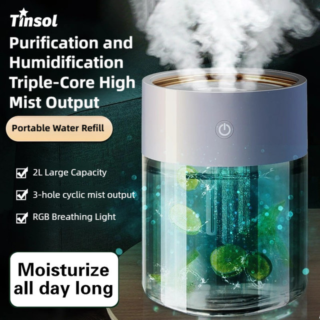 TINSOL Triple-Nozzle Spray-Luftbefeuchter mit Ultraschall-Technik, 2000 ml, Weiß - Bild 1