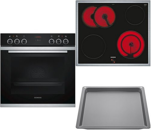 Siemens Herdset mit Glaskeramikkochfeld in Edelstahl und Schwarz, Modell EQ211KA1EU bestehend aus HE213ABS0, EA64RGNA1E und HZ532000 - Bild 1