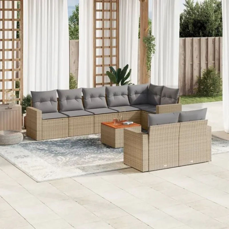 VIDAXL 9-tlg. Garten-Sofagarnitur aus Polyrattan mit Kissen in Beige und Grau - Bild 1