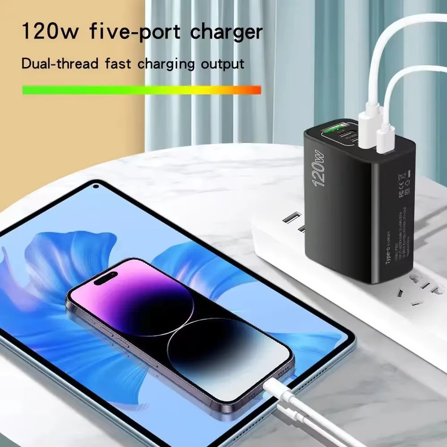 Maerknon 120 W Schnellladegerät mit USB-C Multi Ports und PD Quick Charge 3.0 Wandadapter für iPhone, Samsung, Huawei und Xiaomi Geräte - Bild 3