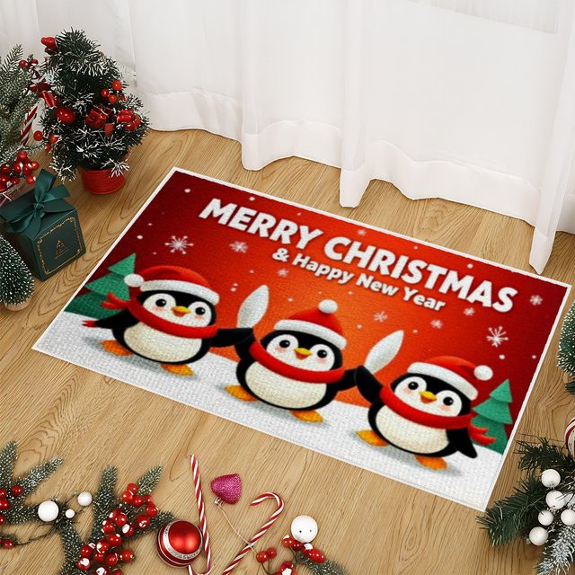 VIKAMA Weihnachts-Fußmatte mit Weihnachtspinguin-Motiv, rutschfest und dekorativ, Mehrfarbig, B/T: 60 x 40 cm - Bild 1